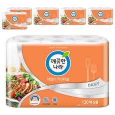 KleanNara 可綠納樂 捲筒廚房紙巾 每日 Daily 廚房紙巾 100%天然紙漿 適用於各種烹飪 130枚, 6捲, 6袋