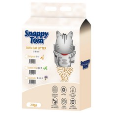 Snappy Tom 幸福貓 豆腐貓砂, 海綿般的吸水性, 低粉塵, 包覆臭味, 100%天然原料, 快速凝結, 遇水即溶可沖馬桶, 1包, 2kg, 原味