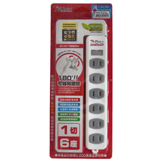 iPlus 保護傘 1切6座2P延長線 6尺, 1.8m, PU-2166, 1組