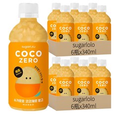 sugarlolo 椰果飲料 芒果風味, 12瓶, 340ml, 韓國進口, 零糖低卡