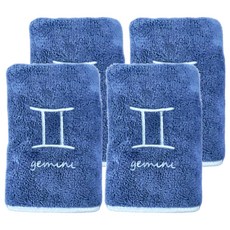 星座珊瑚絨浴巾 吸水柔軟 親膚舒適, 雙子座 + 藍色, 4條
