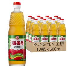 KONG YEN 工研 無糖蘋果醋 500毫升, 600ml, 12瓶