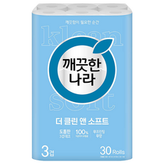 KleanNara 可綠納樂 三層潔淨柔舒滾筒衛生紙, 1包, 30捲, 30m