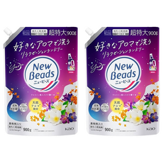 花王 Kao New Beads 植萃香氛洗衣精 茉莉麝香 補充包 900g - 天然 溫和潔淨, 2包