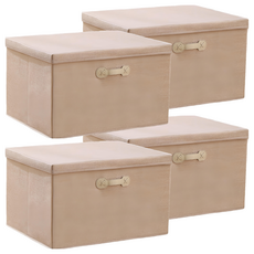 樂邦 棉麻掀蓋式收納箱, 4個, 稻穗黃