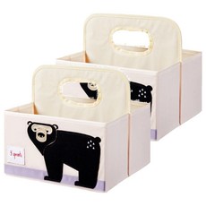 3 Sprouts 雙面手提收納籃 寬版提把設計 可折疊收納, 28 x 25 x 25cm, 黑熊, 2個