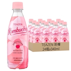 TEAZEN Zero氣泡茶，水蜜桃口味，無糖，低卡路里，含後生元, 340ml, 24瓶