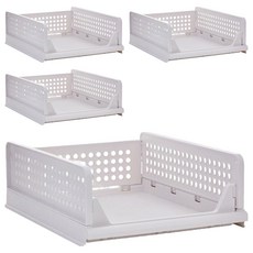 抽屜式可抽拉折疊收納籃 正常款, 4個, 白色