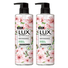 LUX 麗仕 植萃香氛沐浴露 浪漫晚櫻花香, 添加維他命B3透亮精華, 無添加PARABENS防腐劑和合成著色劑, 550ml, 2瓶