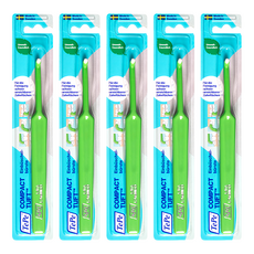 TePe 緹碧 Compact Tuft 單頭刷 小巧彎曲刷頭 760根柔軟刷毛 防滑握柄 萬用刷 小型犬貓適用, 1入, 5支