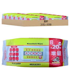 嘉軒 廚房清潔濕巾, 80抽, 20包, 1入