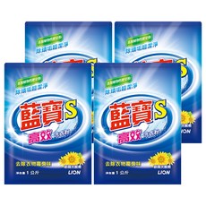 藍寶 S 高效洗衣粉 添加植物性肥皂粉 去除衣物霉臭味, 1kg, 4袋