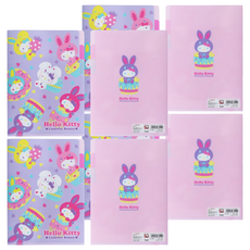 sun-star Hello Kitty 50週年L型三夾層資料夾 A5 155 x 220 x 1mm 24g, 兔兔裝扮 紫色 + 粉色, 4個