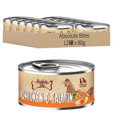 Absolute Bites AB饗食無穀低敏罐, 雞肉 + 鮭魚, 80g, 12罐