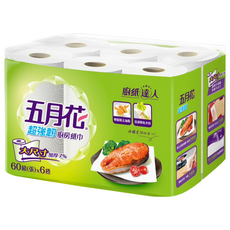 五月花 超強韌廚房紙巾 60張, 6捲, 1袋