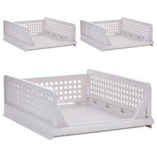 抽屜式可抽拉折疊收納籃 正常款, 3個, 白色