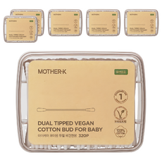 MOTHER-K 嬰幼兒雙頭棉花棒 320支, 100%純棉, 柔軟親膚, 6盒