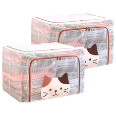 超大透明防水雙開收納箱 萌貓款 100L, 60 x 42 x 40cm, 橘色, 2個