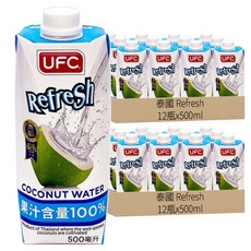UFC Refresh 椰子水, 泰國原裝進口, 精選泰國在地椰子, 果汁含量100%, 500ml, 24瓶