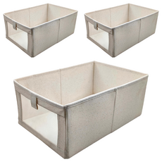 SHIMOYAMA 棉布布藝收納盒, 米色, 3個