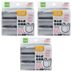 百研背心式垃圾袋銀色60張x3入 15L 加厚韌性背心式提取方便, 3個