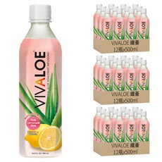 VIVALOE 纖薈 粉紅檸檬蘆薈風味飲 寶特瓶, 500ml, 36瓶