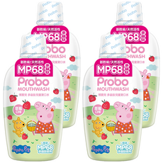 Probo 博寶兒 佩佩豬多益肽草莓口味兒童漱口水 雙效防蛀 溫和不刺激 食品級風味, 500ml, 4瓶