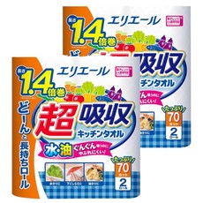 艾黎艾爾 超吸收強韌捲筒廚房紙巾, 70抽x2捲, 水油吸收, 可用於微波爐, 2捲, 2包