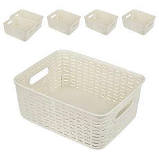 藤藝101 收納籃 置物盒 米白色, 25.5 x 19.8 x 10.3cm, 6個