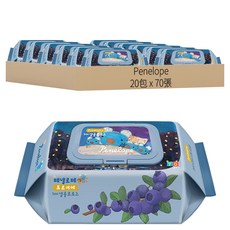 Penelope 掀蓋式藍色款嬰兒用濕紙巾, 70張, 20包