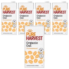 PURE HARVEST 澳洲有機燕麥奶, 無添加糖, 1L, 5瓶