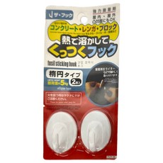 KM 強力無痕熱熔式黏貼掛勾 橢圓 耐重約5kg 2入組, 白色, 1組