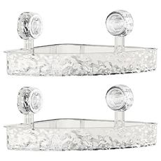 吸盤系列 波紋浴室瓶罐收納架 三角款 2個 太空鋁, 透明