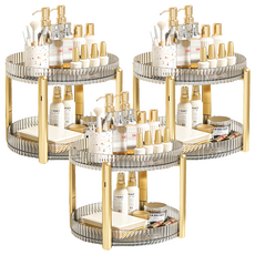 西格傢飾 雙層新款360度旋轉收納架 PET材質 尺寸約28x28x22cm, 晶透款, 3個