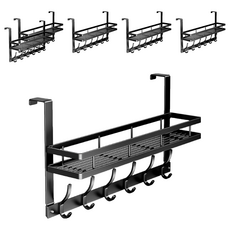 小麥購物 雙層門後掛勾 6鉤 C582 寬52cm 926g, 黑色, 6個