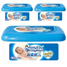 MamyPoko 滿意寶寶 天生柔嫩 溫和純水濕毛巾 厚型, 80張, 3盒