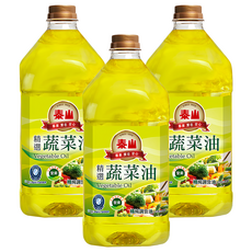 泰山 精選蔬菜油, 全素, 不添加棕櫚油, 3L, 3瓶