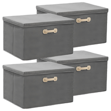 樂邦 棉麻掀蓋式收納箱, 4個, 竹炭灰