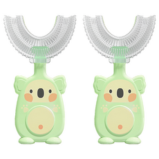 REQIR 無尾熊 U型矽膠兒童牙刷 (6個月~6歲適用) 不含雙酚A 巴式刷牙法 草綠色, 2個, 1入