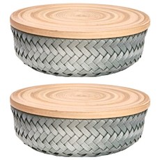 Handedby Wonder 編織圓形附蓋籃 XS, 聚丙烯回收塑膠竹纖維材質, 17 x 17 x 7cm, 藍綠色, 2個