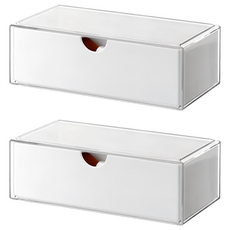 化妝品分格收納盒 有蓋抽屜一般款 PET材質, 白色, 2個