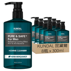 KUNDAL 昆黛爾 清爽型男性護理液 佛手柑香, 300ml, 8瓶
