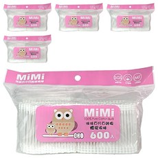 MiMi 咪咪純綿螺旋棉棒 100%純棉 螺旋棉頭 獨立包裝 家庭號, 600支, 5包