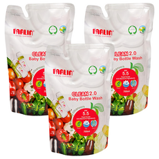 FARLIN 奶瓶蔬果清潔劑 補充包, 抗敏低刺激，配方溫和不傷手，泡沫細膩，清潔力UP，植物性配方，不殘留乳垢, 700ml, 3包