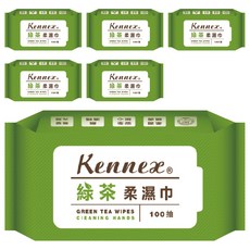 KENNEX 肯尼士 綠茶柔濕巾 100抽, 無酒精 無螢光劑, 安全放心, 40g, 6包