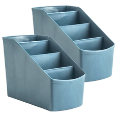 四格桌面收納盒 PP塑料材質 12.5cm*16.7cm*7.6cm, 藍色, 2組