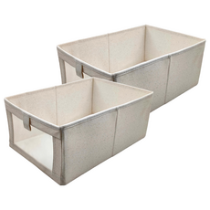 SHIMOYAMA 棉布布藝收納盒, 米色, 2個