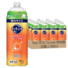 Kao 花王 Cucute 珂珂透 餐具洗碗精補充瓶 柑橘香, 16瓶, 700ml