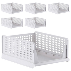 咪咪購物 可堆疊收納籃 白色 6個 居家收納好幫手, 小號(42 x 32 x 13cm)