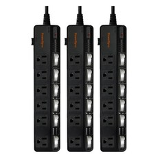 PowerSync 包爾星克 6開6插斜面開關防雷擊抗搖擺延長線 3孔 TPS366BN0018, 1.8m, 黑色, 3個